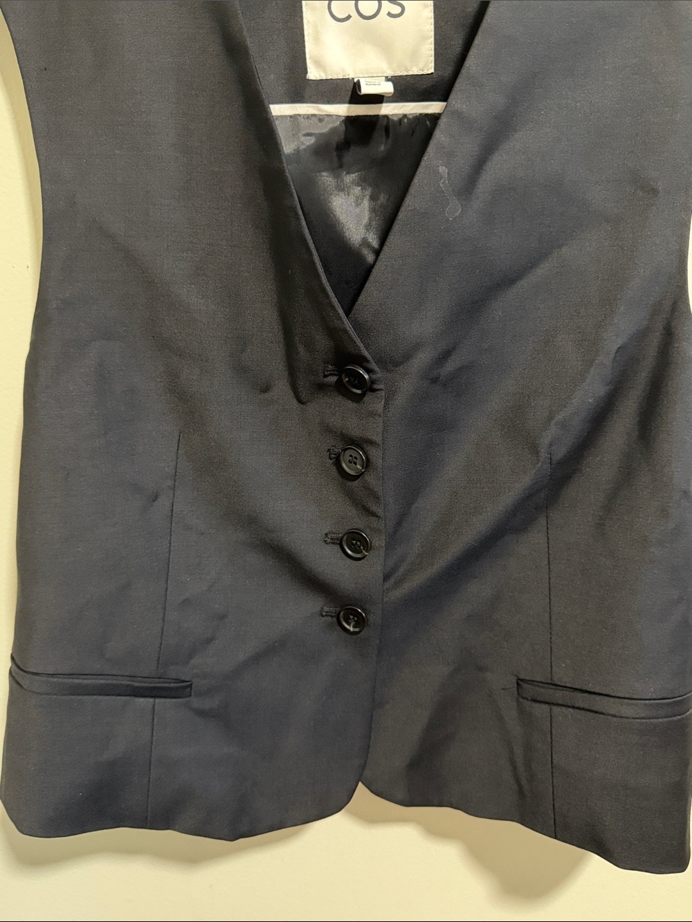 COS Women’s Cropped Wool Blend Black Vest Waistcoat Lined Size 4 - Picture 3 of 8